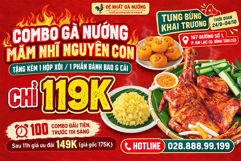 Flash sale 119K gà nướng khai trương Đệ Nhất Gà Nướng An Lạc