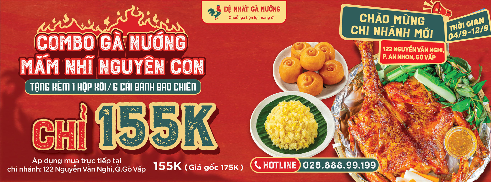 Đệ Nhất Gà Nướng Tung Ưu Đãi Combo Gà Nướng 155K tại 122 Nguyễn Văn Nghi