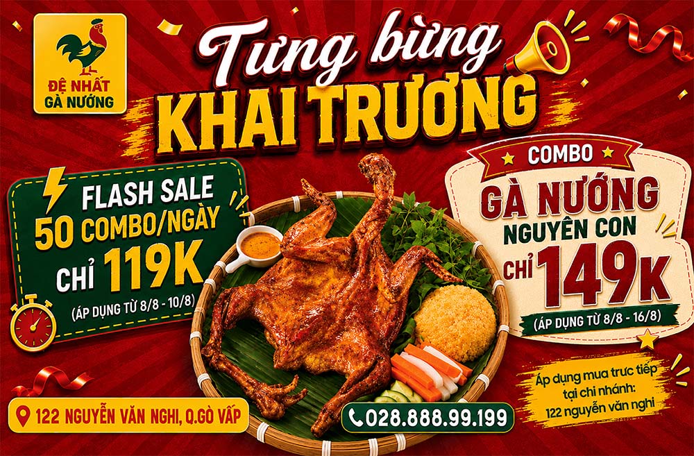 Ưu Đãi Khai Trương Flash Sale Combo Gà Nướng 119K tại 122 Nguyễn Văn Nghi