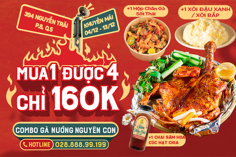 Khuyến Mãi Combo Gà Nướng Mua 1 được 4 chỉ 160k